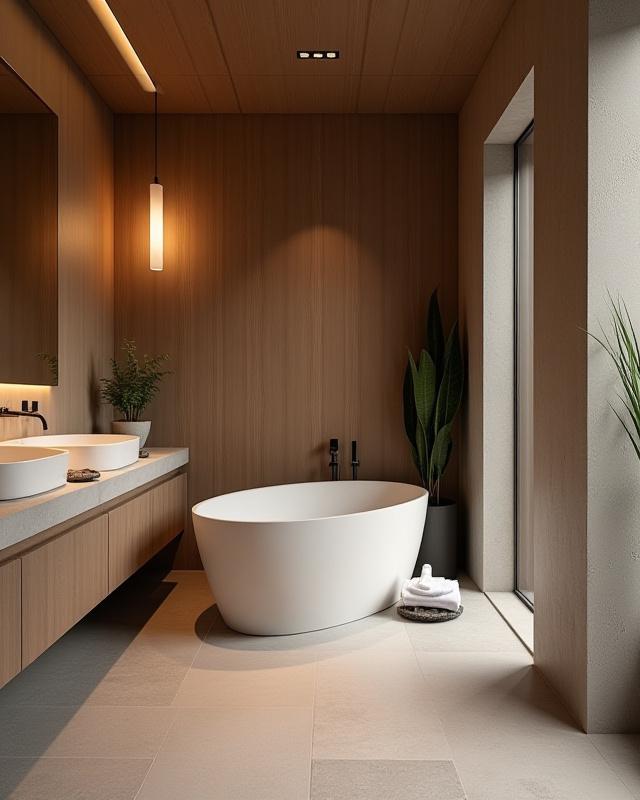 Leilighet i Grünerløkka - spa-inspirert baderom med tre og stein detaljer